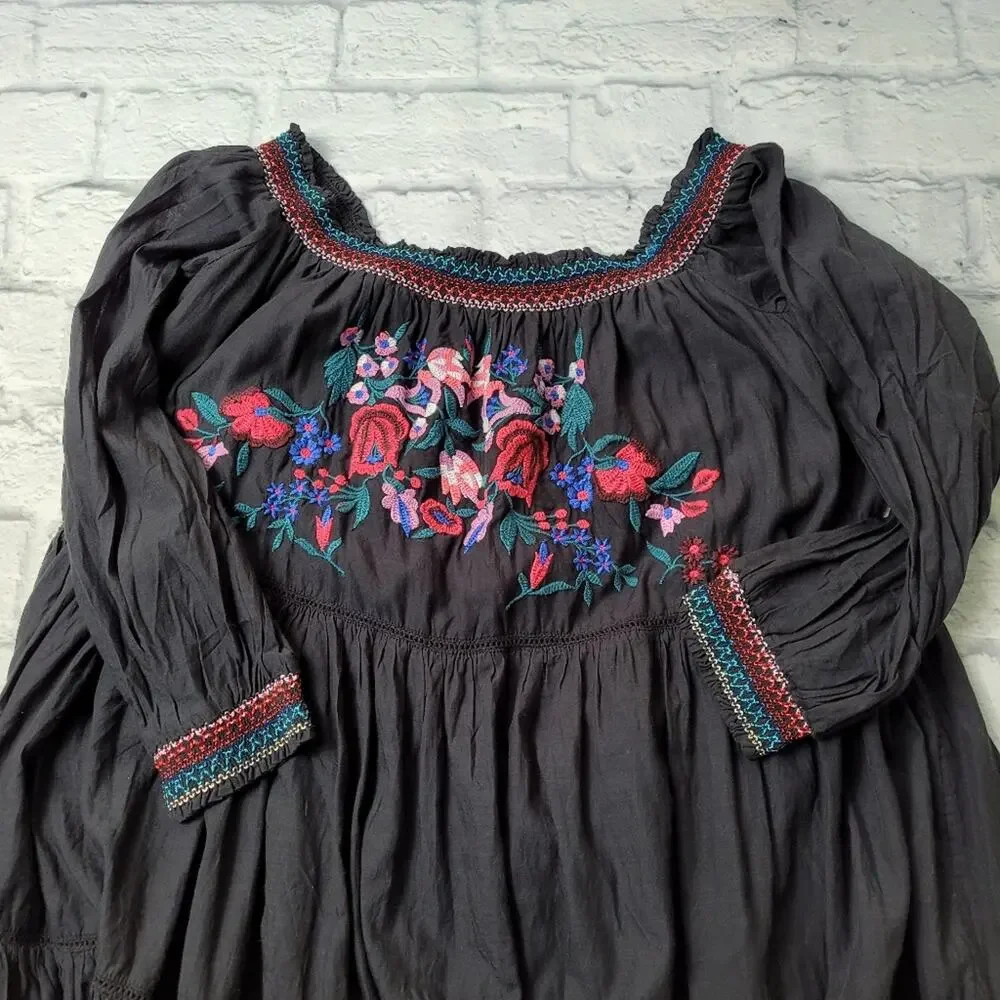 Free People Sun Beams Embroidered Off-The-Shoulder Mini Dress size Large